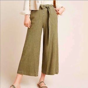 Anthropologie Green Striped Wide Leg Pant